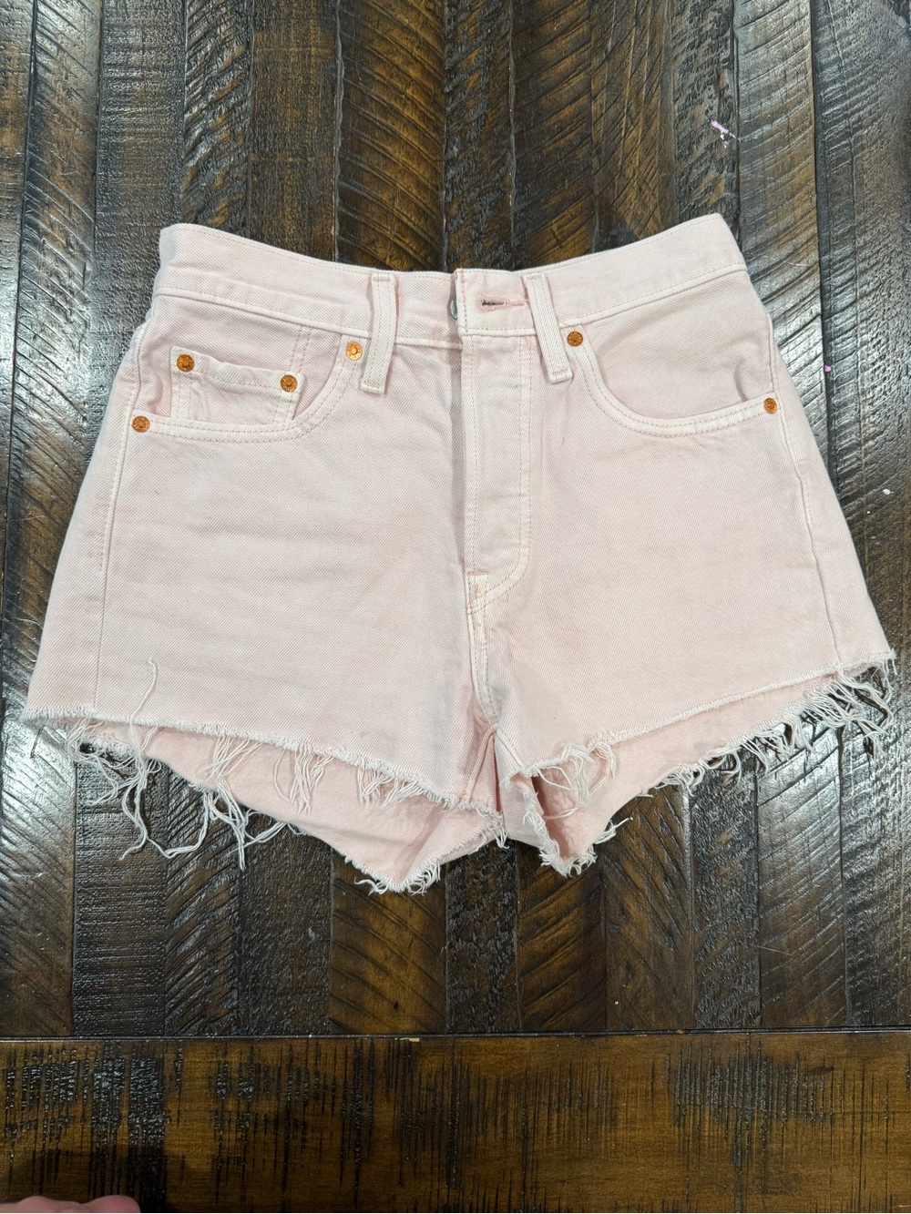 Levi's Pastel Pink Frayed Hem Denim Shorts